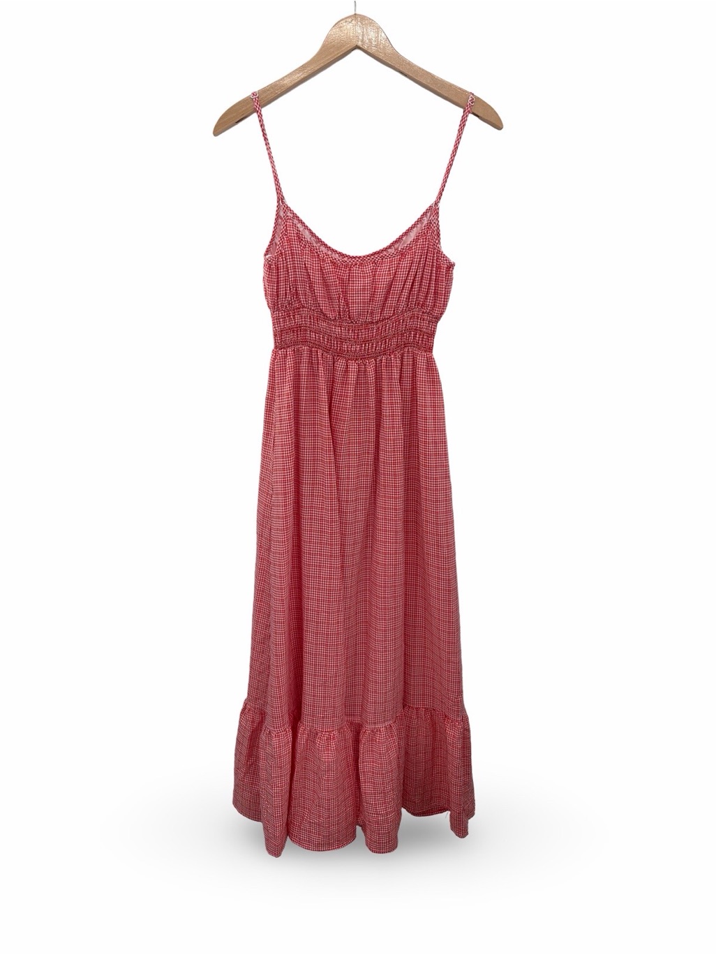 Max Studio Red Gingham Maxi Sundress Smocked Waist Size Large Nwt